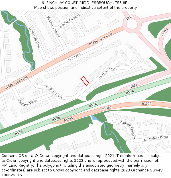 9, FINCHLAY COURT, MIDDLESBROUGH, TS5 8EL: Location map and indicative extent of plot