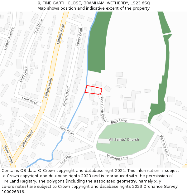 9, FINE GARTH CLOSE, BRAMHAM, WETHERBY, LS23 6SQ: Location map and indicative extent of plot