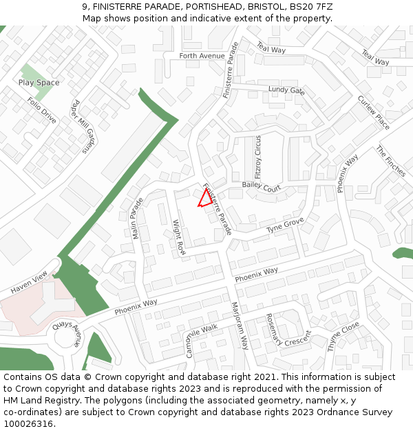 9, FINISTERRE PARADE, PORTISHEAD, BRISTOL, BS20 7FZ: Location map and indicative extent of plot