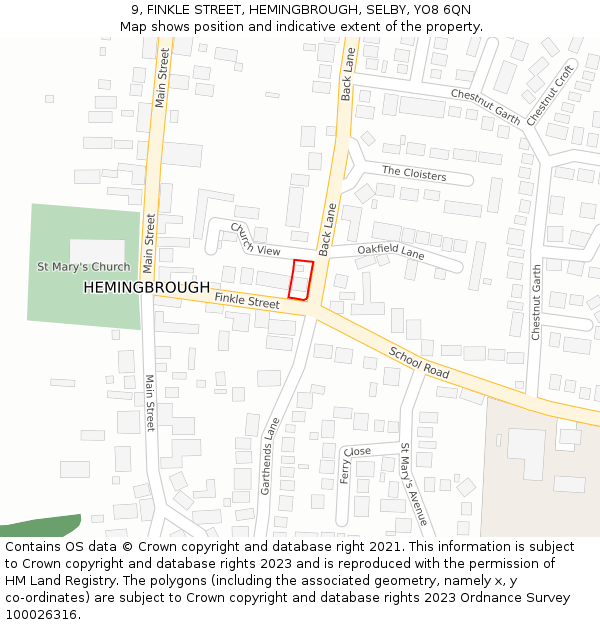 9, FINKLE STREET, HEMINGBROUGH, SELBY, YO8 6QN: Location map and indicative extent of plot
