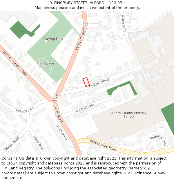 9, FINSBURY STREET, ALFORD, LN13 9BH: Location map and indicative extent of plot