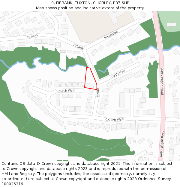 9, FIRBANK, EUXTON, CHORLEY, PR7 6HP: Location map and indicative extent of plot