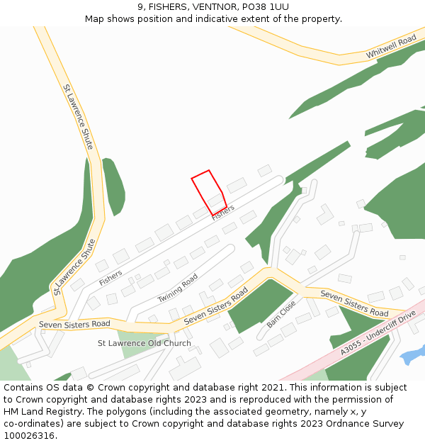 9, FISHERS, VENTNOR, PO38 1UU: Location map and indicative extent of plot