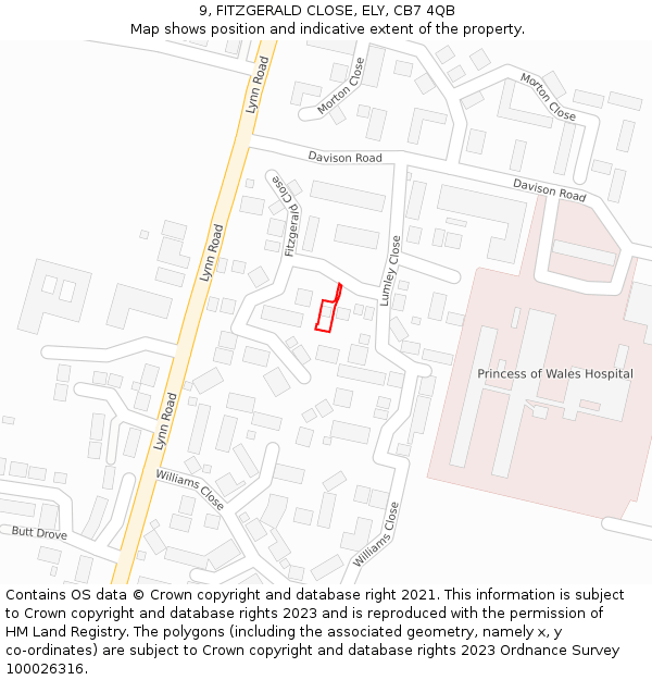 9, FITZGERALD CLOSE, ELY, CB7 4QB: Location map and indicative extent of plot