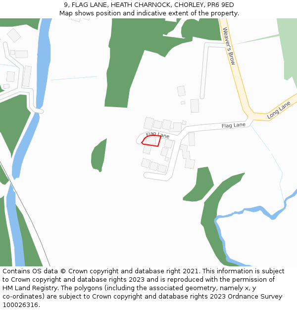 9, FLAG LANE, HEATH CHARNOCK, CHORLEY, PR6 9ED: Location map and indicative extent of plot