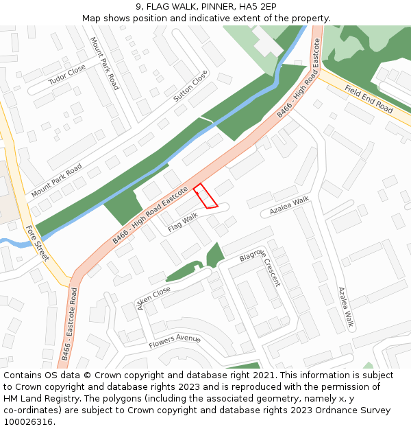 9, FLAG WALK, PINNER, HA5 2EP: Location map and indicative extent of plot