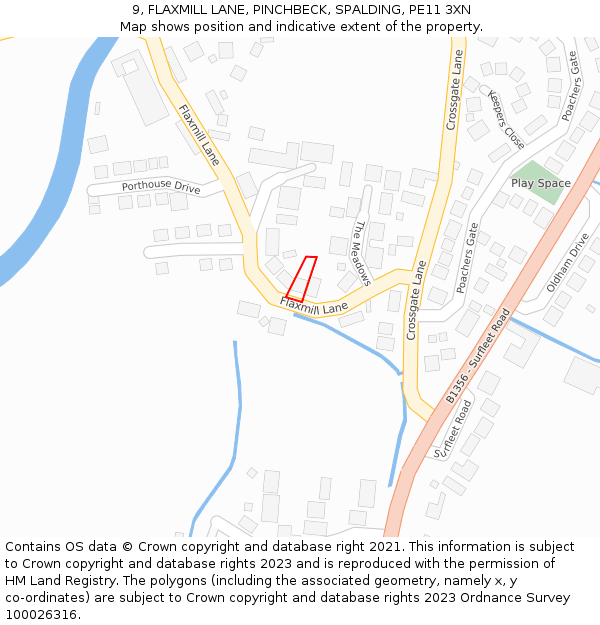 9, FLAXMILL LANE, PINCHBECK, SPALDING, PE11 3XN: Location map and indicative extent of plot