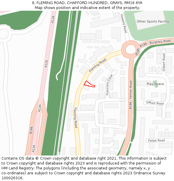 9, FLEMING ROAD, CHAFFORD HUNDRED, GRAYS, RM16 6YA: Location map and indicative extent of plot