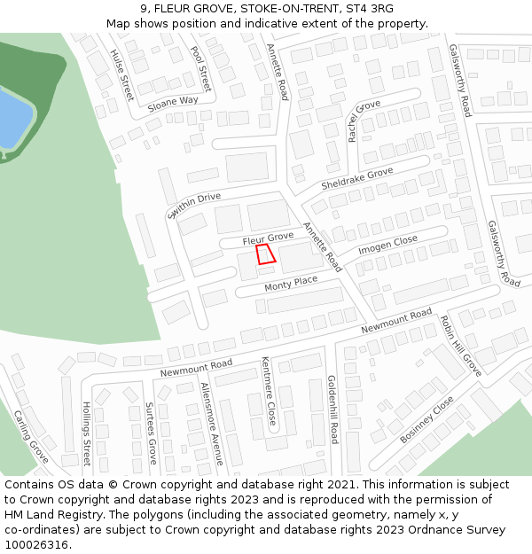 9, FLEUR GROVE, STOKE-ON-TRENT, ST4 3RG: Location map and indicative extent of plot