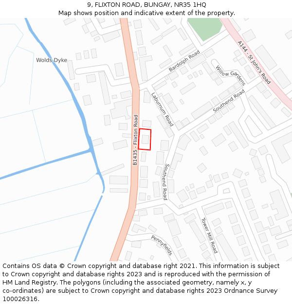 9, FLIXTON ROAD, BUNGAY, NR35 1HQ: Location map and indicative extent of plot