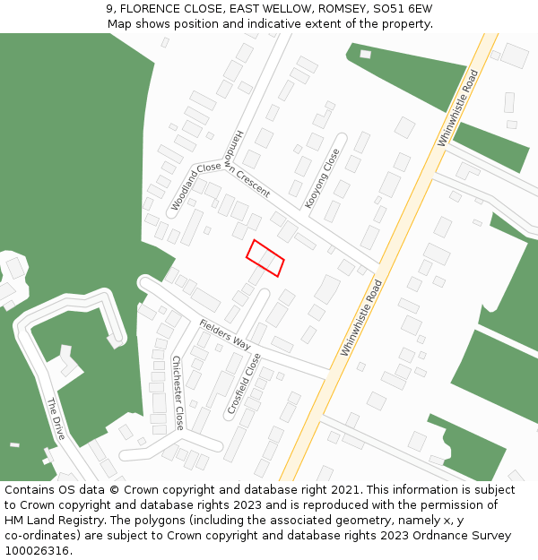 9, FLORENCE CLOSE, EAST WELLOW, ROMSEY, SO51 6EW: Location map and indicative extent of plot