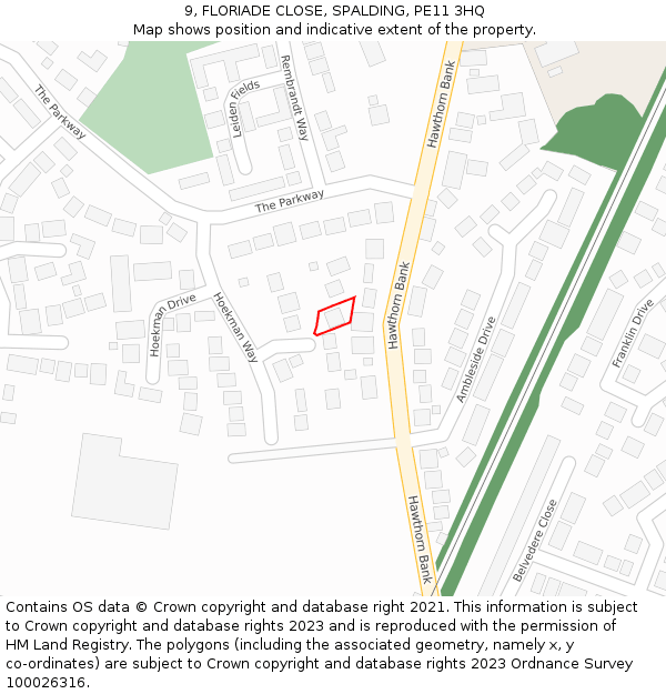 9, FLORIADE CLOSE, SPALDING, PE11 3HQ: Location map and indicative extent of plot