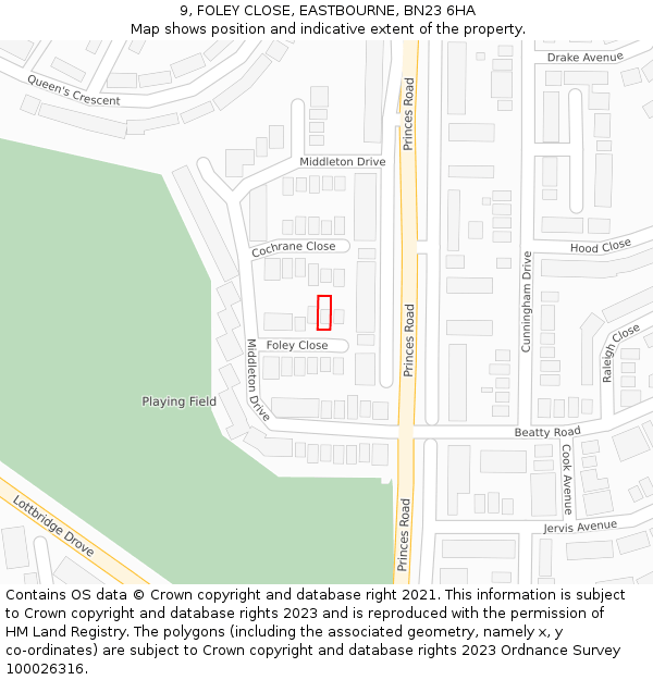 9, FOLEY CLOSE, EASTBOURNE, BN23 6HA: Location map and indicative extent of plot