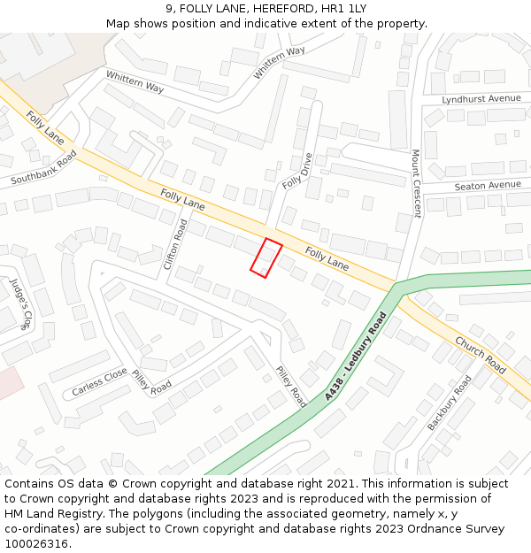 9, FOLLY LANE, HEREFORD, HR1 1LY: Location map and indicative extent of plot