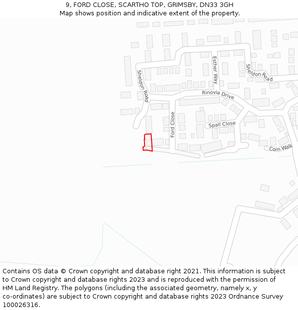 9, FORD CLOSE, SCARTHO TOP, GRIMSBY, DN33 3GH: Location map and indicative extent of plot