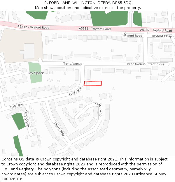 9, FORD LANE, WILLINGTON, DERBY, DE65 6DQ: Location map and indicative extent of plot