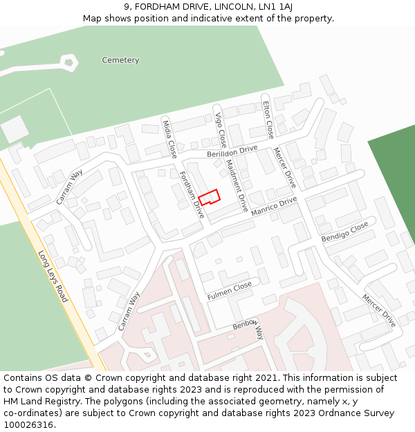 9, FORDHAM DRIVE, LINCOLN, LN1 1AJ: Location map and indicative extent of plot