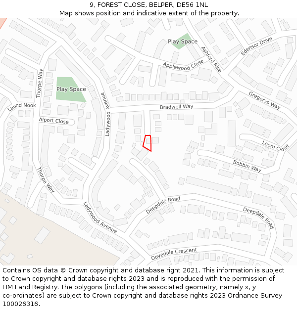 9, FOREST CLOSE, BELPER, DE56 1NL: Location map and indicative extent of plot