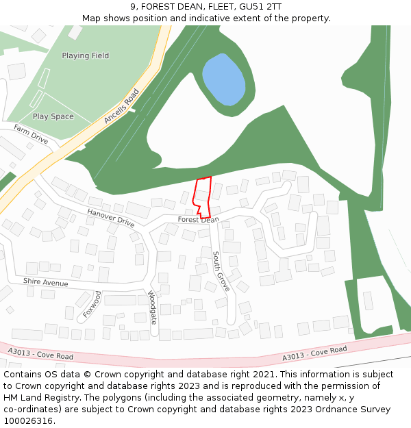 9, FOREST DEAN, FLEET, GU51 2TT: Location map and indicative extent of plot