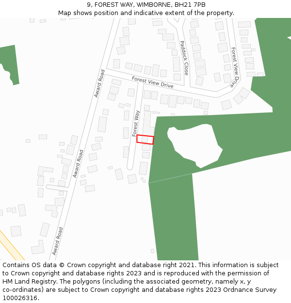 9, FOREST WAY, WIMBORNE, BH21 7PB: Location map and indicative extent of plot