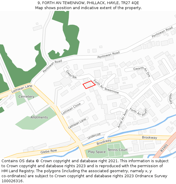 9, FORTH AN TEWENNOW, PHILLACK, HAYLE, TR27 4QE: Location map and indicative extent of plot
