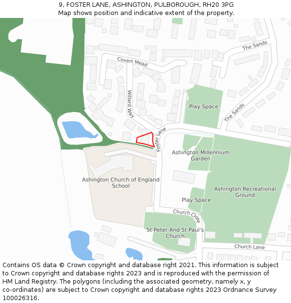 9, FOSTER LANE, ASHINGTON, PULBOROUGH, RH20 3PG: Location map and indicative extent of plot