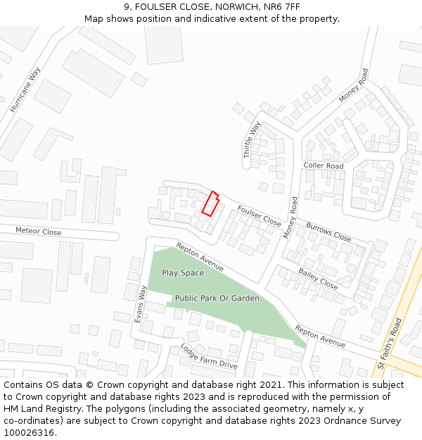 9, FOULSER CLOSE, NORWICH, NR6 7FF: Location map and indicative extent of plot