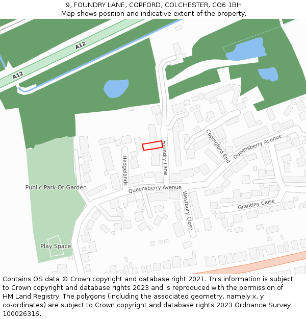 9, FOUNDRY LANE, COPFORD, COLCHESTER, CO6 1BH: Location map and indicative extent of plot