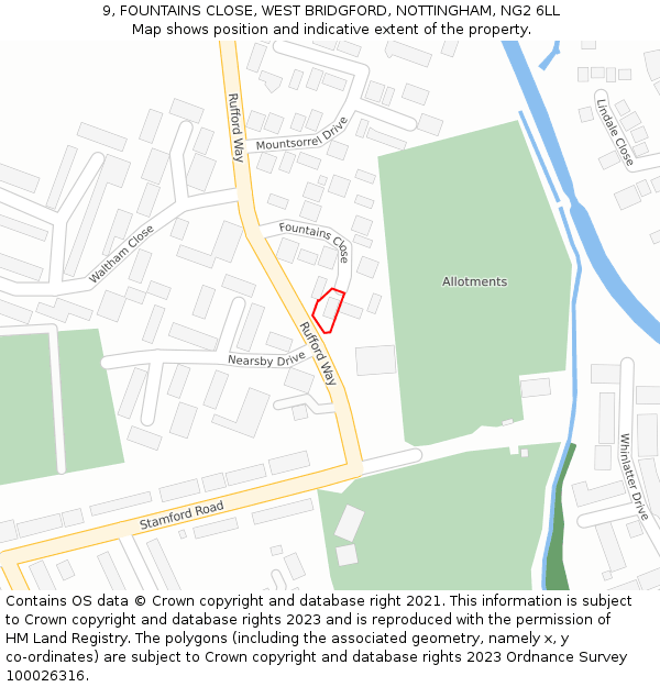 9, FOUNTAINS CLOSE, WEST BRIDGFORD, NOTTINGHAM, NG2 6LL: Location map and indicative extent of plot