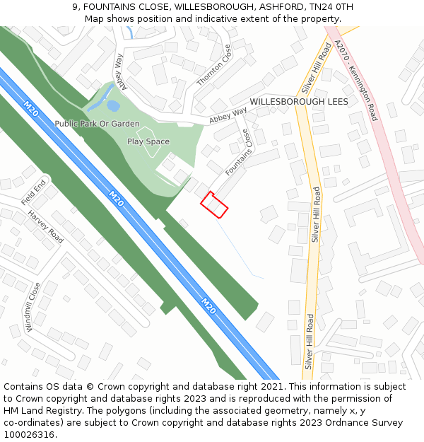 9, FOUNTAINS CLOSE, WILLESBOROUGH, ASHFORD, TN24 0TH: Location map and indicative extent of plot