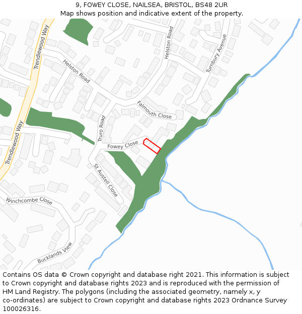 9, FOWEY CLOSE, NAILSEA, BRISTOL, BS48 2UR: Location map and indicative extent of plot
