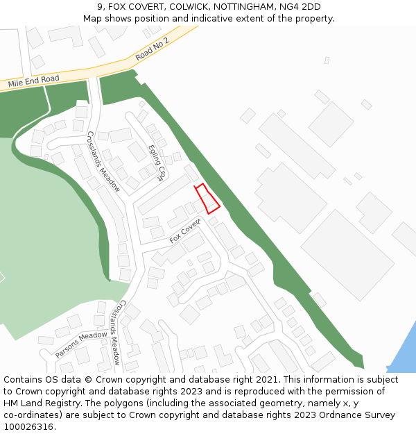 9, FOX COVERT, COLWICK, NOTTINGHAM, NG4 2DD: Location map and indicative extent of plot
