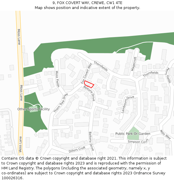 9, FOX COVERT WAY, CREWE, CW1 4TE: Location map and indicative extent of plot