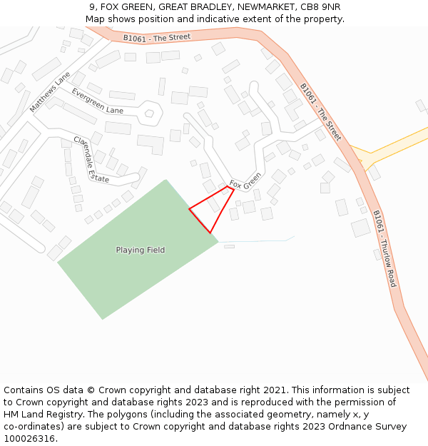 9, FOX GREEN, GREAT BRADLEY, NEWMARKET, CB8 9NR: Location map and indicative extent of plot