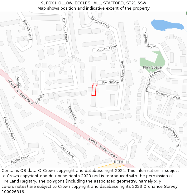 9, FOX HOLLOW, ECCLESHALL, STAFFORD, ST21 6SW: Location map and indicative extent of plot