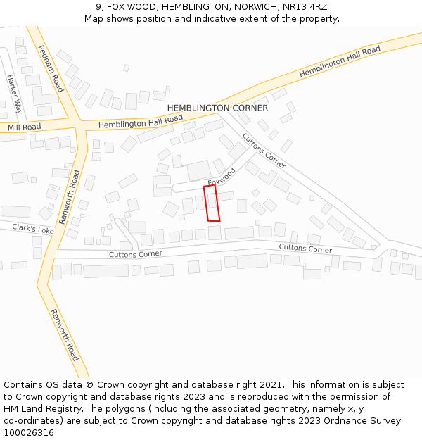 9, FOX WOOD, HEMBLINGTON, NORWICH, NR13 4RZ: Location map and indicative extent of plot