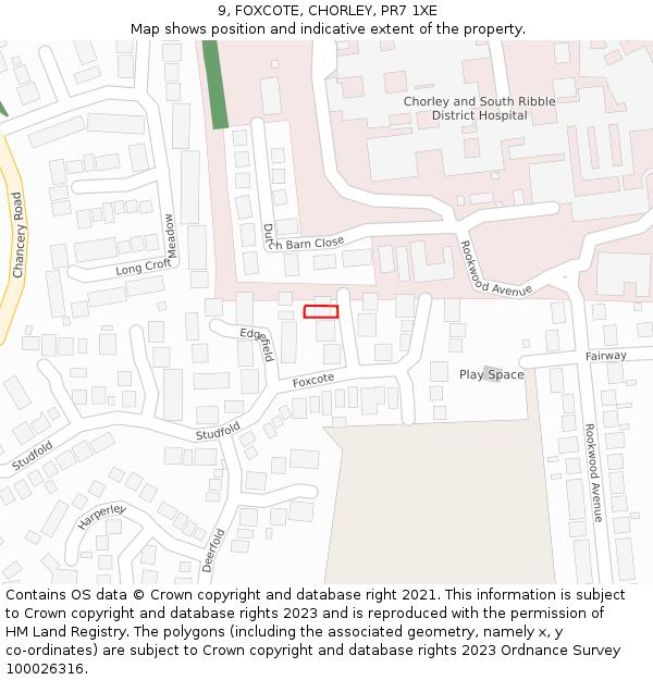9, FOXCOTE, CHORLEY, PR7 1XE: Location map and indicative extent of plot