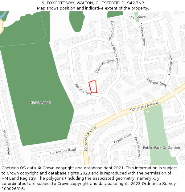 9, FOXCOTE WAY, WALTON, CHESTERFIELD, S42 7NP: Location map and indicative extent of plot