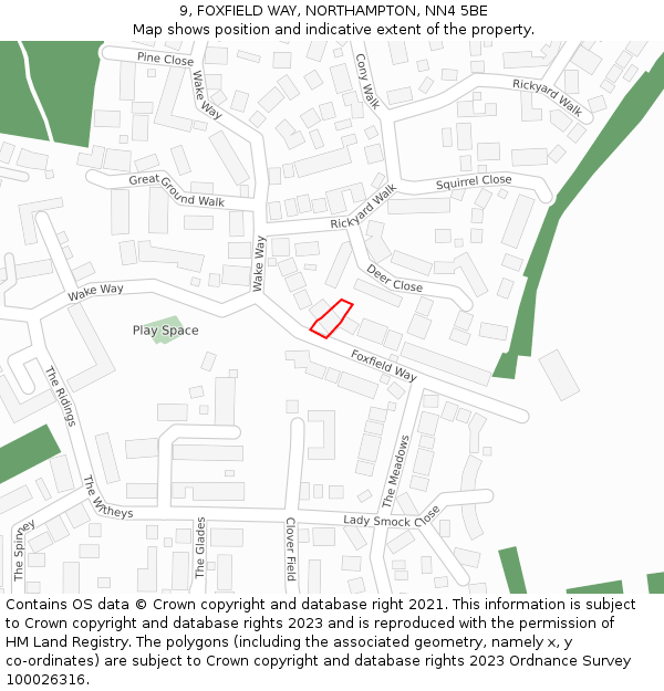 9, FOXFIELD WAY, NORTHAMPTON, NN4 5BE: Location map and indicative extent of plot