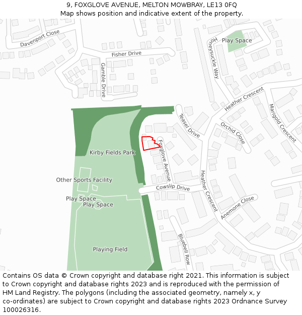 9, FOXGLOVE AVENUE, MELTON MOWBRAY, LE13 0FQ: Location map and indicative extent of plot