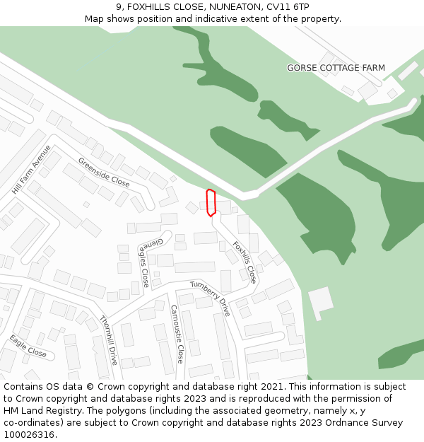 9, FOXHILLS CLOSE, NUNEATON, CV11 6TP: Location map and indicative extent of plot