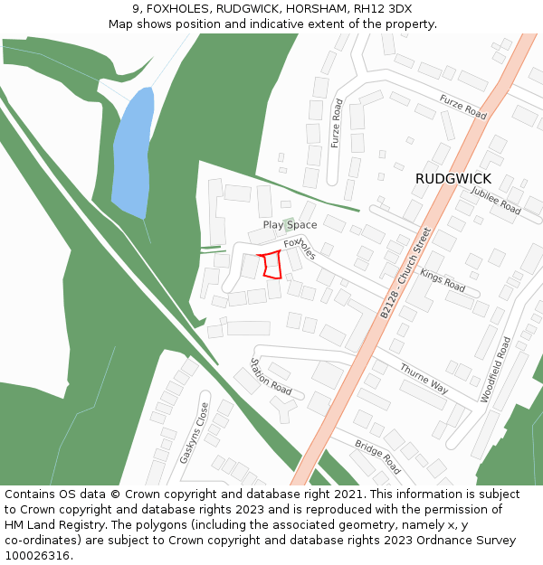 9, FOXHOLES, RUDGWICK, HORSHAM, RH12 3DX: Location map and indicative extent of plot