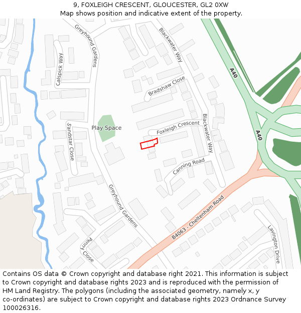 9, FOXLEIGH CRESCENT, GLOUCESTER, GL2 0XW: Location map and indicative extent of plot