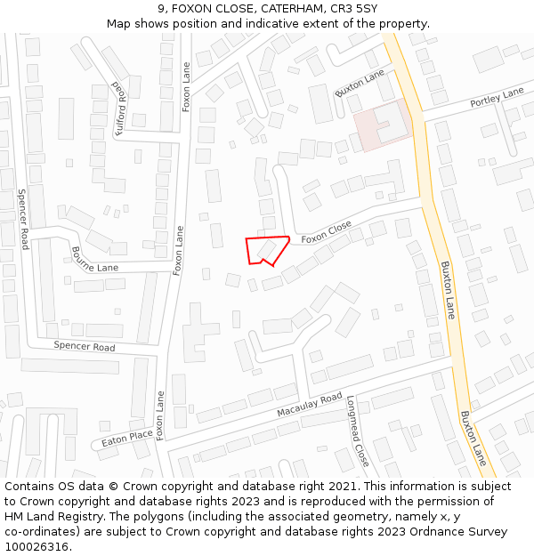 9, FOXON CLOSE, CATERHAM, CR3 5SY: Location map and indicative extent of plot