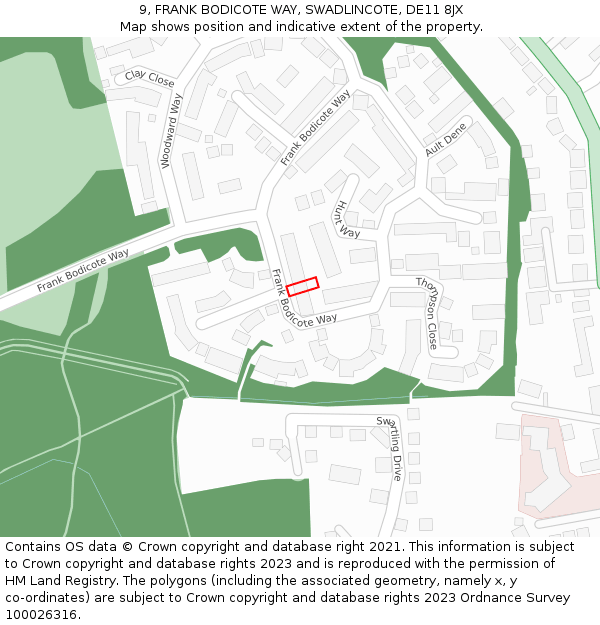 9, FRANK BODICOTE WAY, SWADLINCOTE, DE11 8JX: Location map and indicative extent of plot