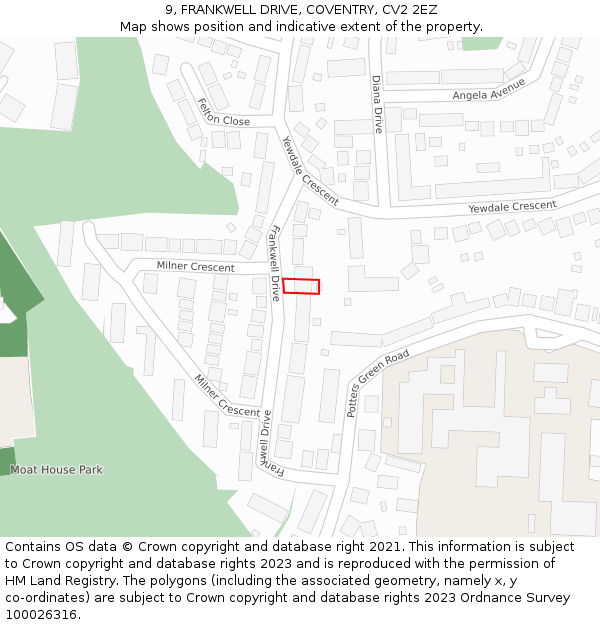 9, FRANKWELL DRIVE, COVENTRY, CV2 2EZ: Location map and indicative extent of plot