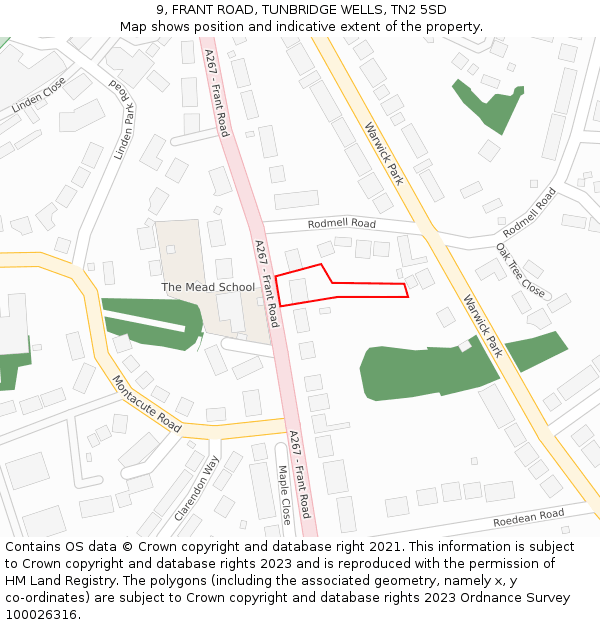 9, FRANT ROAD, TUNBRIDGE WELLS, TN2 5SD: Location map and indicative extent of plot