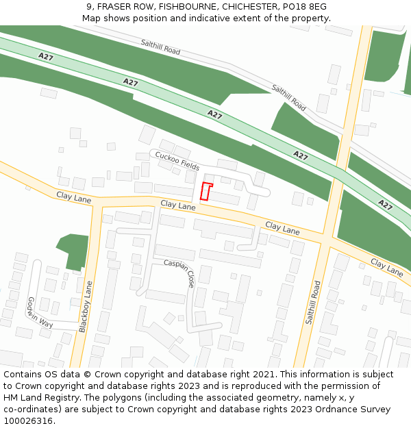 9, FRASER ROW, FISHBOURNE, CHICHESTER, PO18 8EG: Location map and indicative extent of plot
