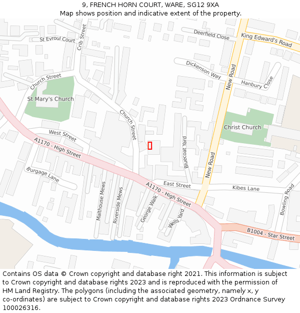 9, FRENCH HORN COURT, WARE, SG12 9XA: Location map and indicative extent of plot