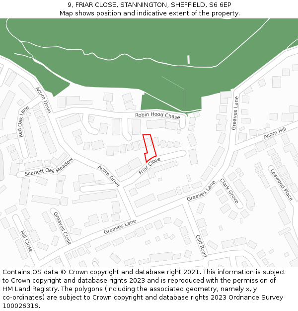 9, FRIAR CLOSE, STANNINGTON, SHEFFIELD, S6 6EP: Location map and indicative extent of plot